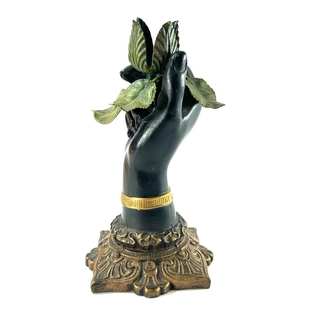 Vintage Petites Choses Hollow Cast Bronze Hand Candlestick Holder Brass Rose 7” - Picture 6 of 8